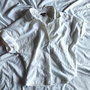 ANN TAYLOR linen short sleeve blouse white small women